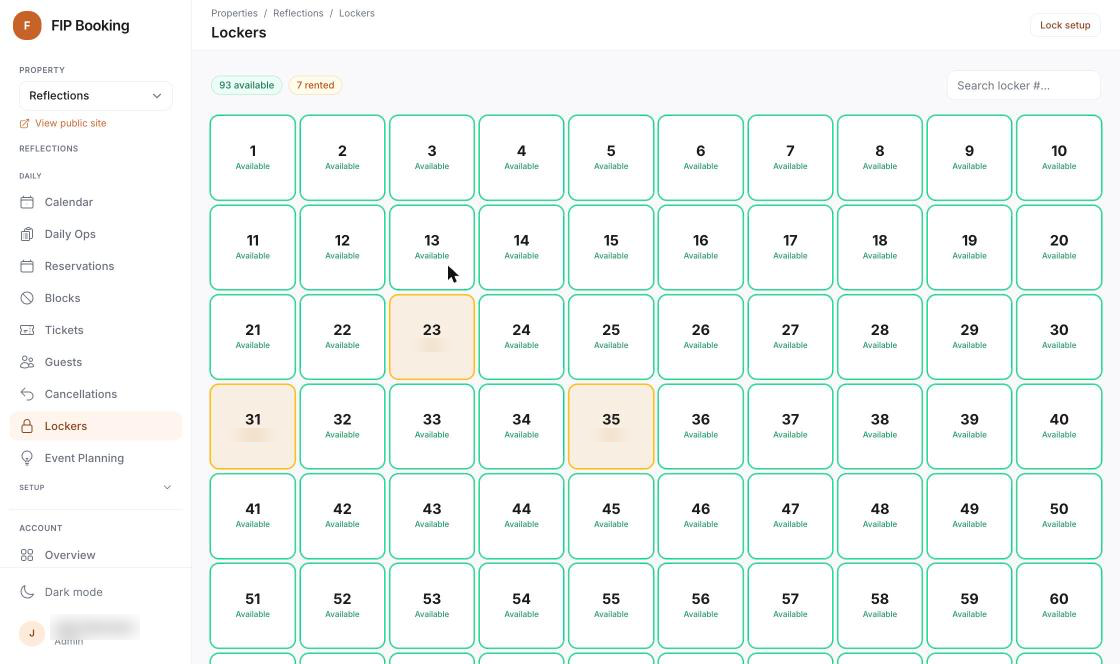 Coat-check locker board with assigned and free lockers