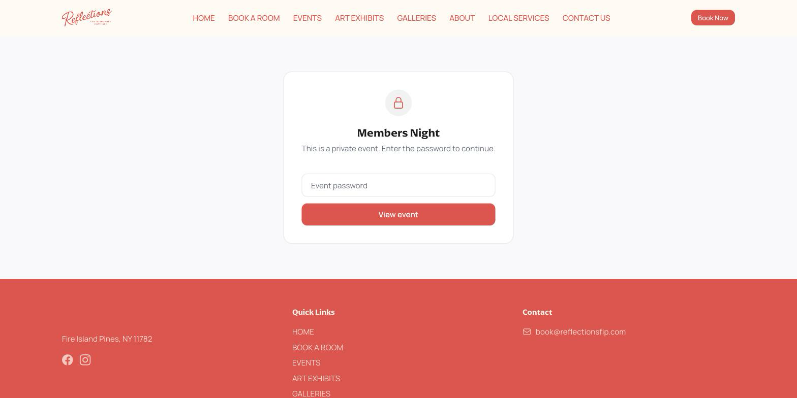 Private event page asking for a password