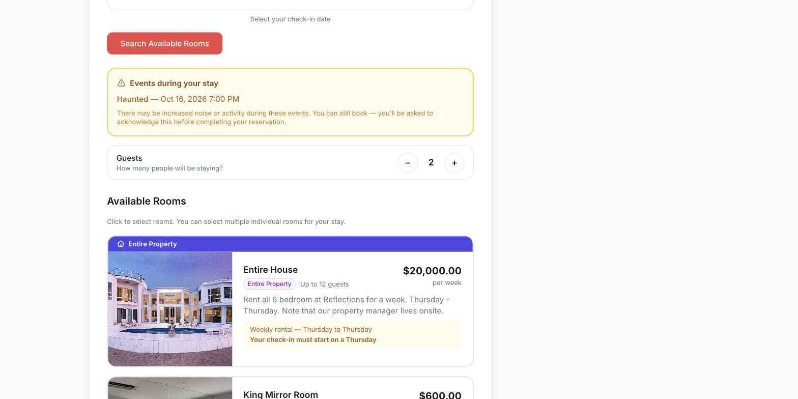Room booking wizard summary with two rooms selected